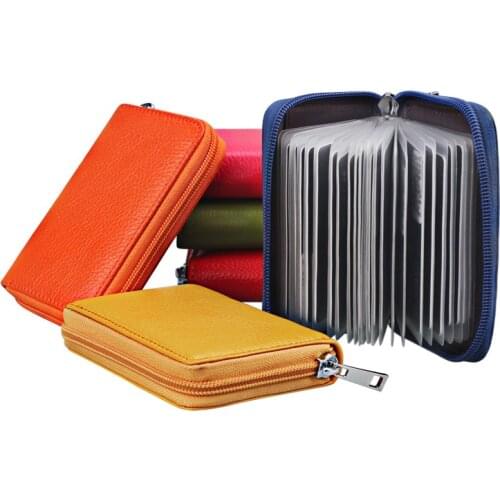 Stylish Multi-card Pack Men Business Card Holder Genuine Leather 26 Card Position Real Pickup Bag Coin Purse Women Zipper Pocket