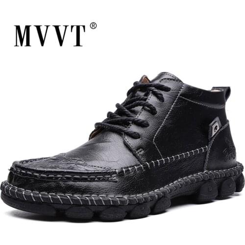 Hand Stitching Leather Men Boots Fashion Handmade Ankle Boots Outdoor Autumn Boots Men Casual Leather Shoes Man