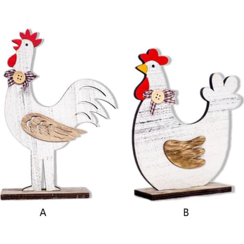 Creative Wooden Rooster Hen Shape Chicken Easter Egg Crafts Decorative Ornament