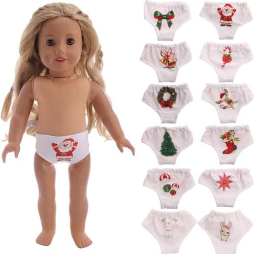 Doll Underwear For 18 Inch American & 43Cm Baby New Born Doll Cute Cartoon Printed Christmas Theme For Our Generation Christmas
