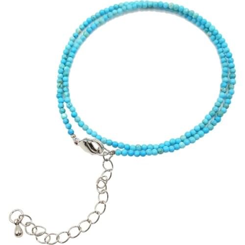 Lii Ji Unique Blue Turquoises 2mm Tiny beads Choker Necklace 16''-18'' for Man or Women Drop shipping
