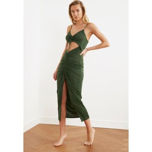 Trendyol Shir Detailed Knitted Beach Dress TBESS21EL2794