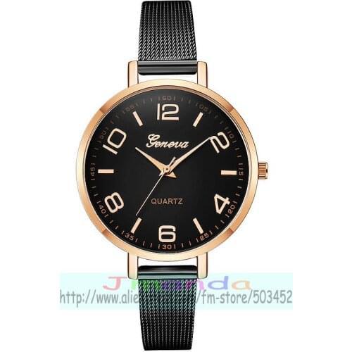 100pcs/lot fashion big number geneva mesh watch elegance quartz casual wrist watch wholesale lady women clock for girl