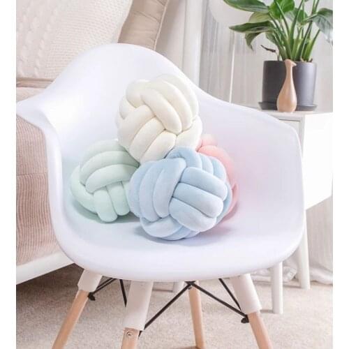 Soft Plush Knot Cushion for Kids Sofa Backrest Green Round Hand Woven Cushion Throw Pillow Throw Pillow for Living Room