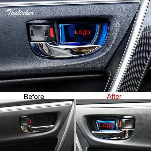 Tonlinker Cover stickers For Toyota Corolla 2014-18 Car Styling 4PCS stainless steel Door Inner Bowl Trim interior Cover sticker