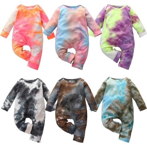 Baby Boys Girls Clothes Boy Girls Autumn Romper Baby Kids Toddler Long Sleeve Tie Dye Print O-neck Romper Infant Cotton Clothing