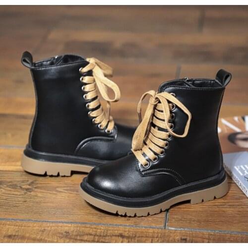 2021 Autumn Winter Children Ankle Boots Boys Girls Leather Military Boots Lace-Up Snow Boots Kids Shoes Toddler Motorcycle Boots