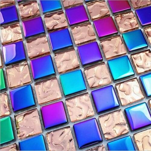 Iridescent symphony electroplating pink crystal glass mosaic tile for kitchen backsplash decoration tiles GJ53