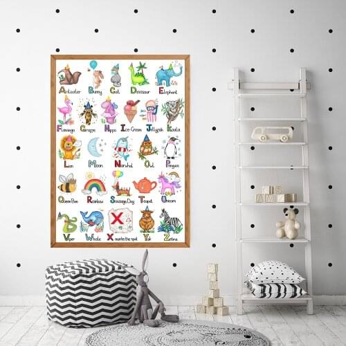 Kids Animal Words Learning Artwork Art Prints Trend Canvas Poster Quote Painting Motivation Wall Pictures for Living Room