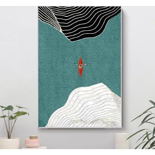 Modern Abstract Nordic Style Rowing In The Sea Line Scenery Posters and Prints Wall Art Pictures for Living Room Canvas Painting