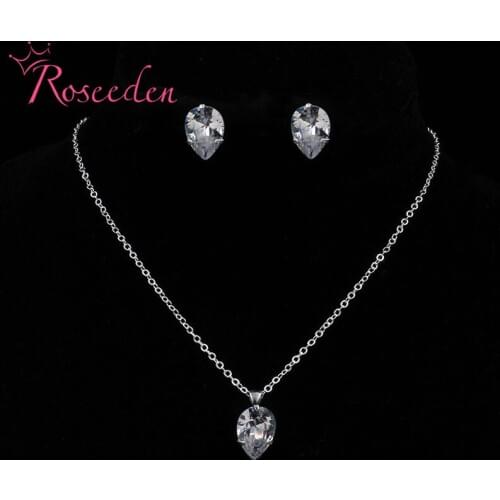 Silver color Wedding Necklace Earrings Jewelry Sets romantic Crystal Cubic Zircon Jewelry Set RE826