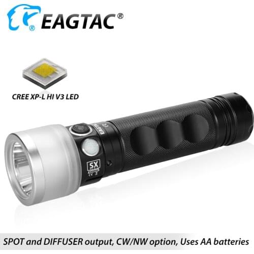 EAGTAC SX30A6-D Spot Diffuser LED Flashlight 2445 Lumens 6 AA Battery 200 Hours Runtime Dual Switch Patented Design