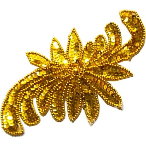 YACKALASI 10 Pcs/Lot Gold Sequins Flower Trims Diy Appliqued Beaded Hair Accessories Cosplay Costues Patches 20.5*11.5cm