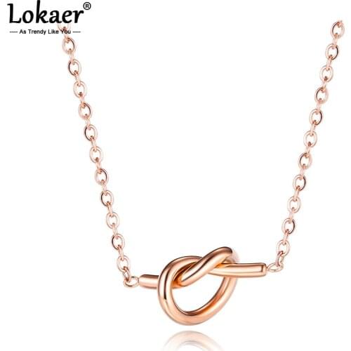 Lokaer Titanium Stainless Steel Fashion Knot Pendant Necklaces Rose Gold Original Design Charm Choker Necklace For Women N17091