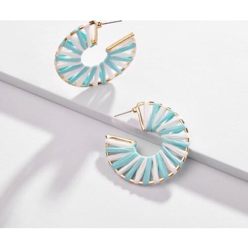 ZWPON Designer RAFFIA Wrapped C Shape Hoop Earrings 2019 Modern Fashion Earrings for Women Jewelry Wholesale