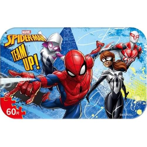 Marvel Avengers Spiderman Toy Disney Iron Box Jigsaw Puzzle Wood Jigsaw Puzzle for Children Gift 60pcs