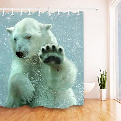 60x72'' Polar Bear Swimming Underwater Bathroom Fabric Shower Curtain Waterproof Polyester Curtain Sets & 12 Hooks
