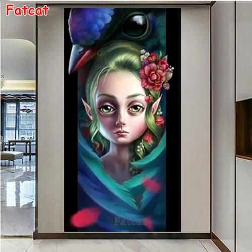 5D DIY Diamond Painting Cartoon elf girl and bird eyes Diamond Embroidery Cross Stitch Full Square/Round Drill Art Decor PP2444