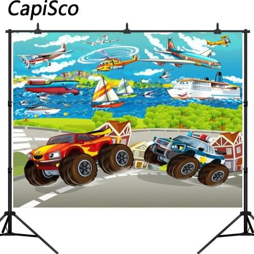 Capisco Birthday photography backdrop Newborn Party Banner Decor Aircraft ship Sea Backdrop Boy customized photo studio props