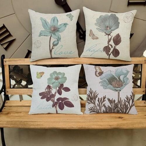 Nordic Flower Cushion Throw Pillows Painting Rural Plant Butterfly Cotton Linen Home Decoration Garden Chair Sofa Pillowcase