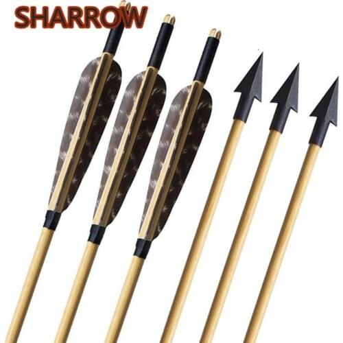 6pcs Archery Wooden Arrows 31 Inches Handmade Arrows With 5 " Natural Feather Arrowheads For Bow Hunting Shooting Accessories