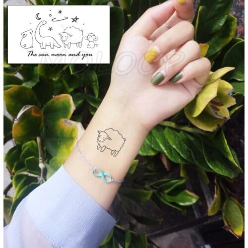 Dinosaur Moon Star Tattoo Stickers Sheep Rabbit Monkey Animal Cute Small Body Art Temporary Fake Tattoo for Woman Kids 105*60 Mm
