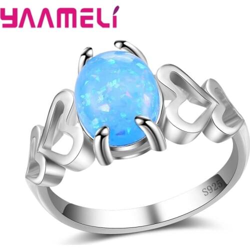 Two Color Popular 925 Sterling Silver Oval Design Opal Jewelry Finger Rings For Women Ladies Crystal Present Accessories