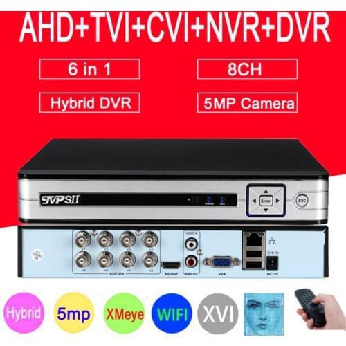 Hi3521D Silver Panel XMeye Audio 5MP 8CH 8 Channel H.265+ Face Detection 6 in 1 Coaxial Hybrid WIFI CVI TVI NVR AHD DVR