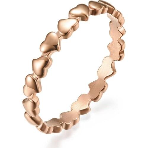 INSCHIC 2021 Simple Minimalist Rose Golden Pave Hearts Finger Rings For Women Stainless Steel Gothic Accessories Woman Jewelry