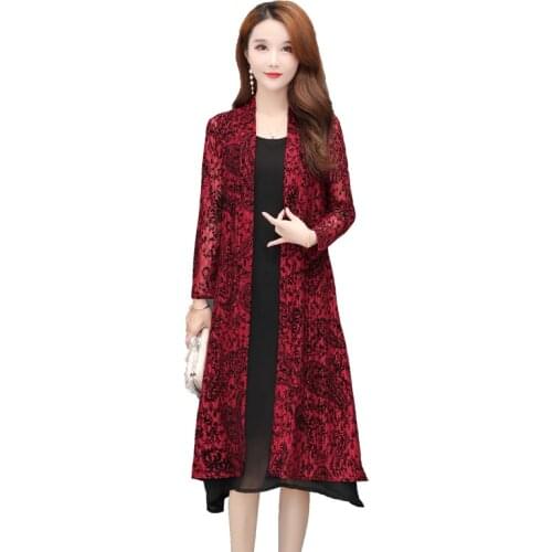 Spring and autumn new womens mesh lace cardigan jacket summer sun protection clothing Womens Net Lace Flocking Womens Coat