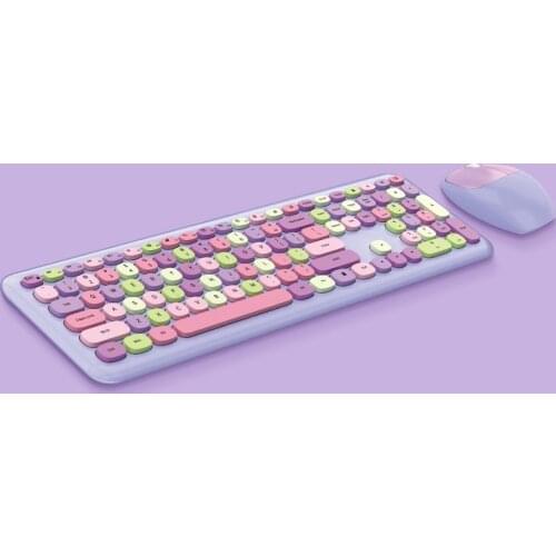Cute 2.4GHz Wireless Keyboard and Optical Silent Mouse Combo Set with Colorful Cute 110 Keys Full-Sized Keyboard for PC