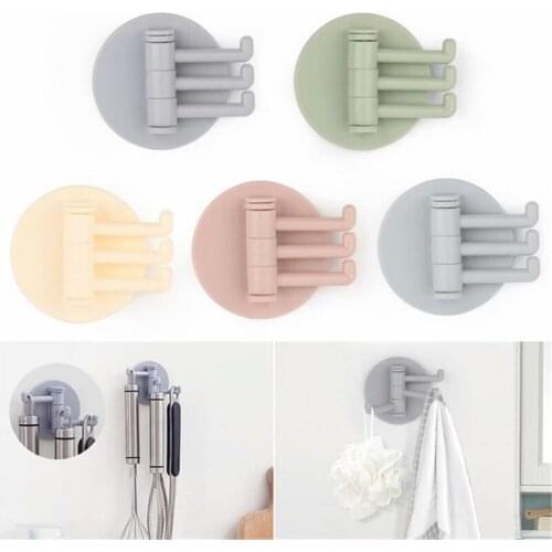 Kitchen Accessories Rotate Wall Hooks Decoration Wall Hooks Sticky Bathroom Hooks Clips Multifunction Rotatable Wall Hooks
