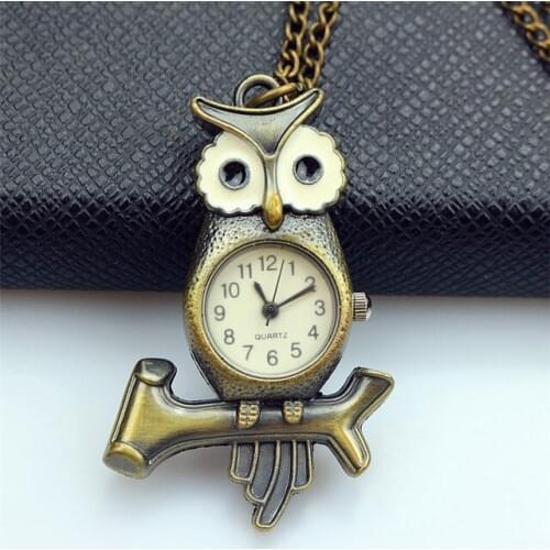 NAZEYT Fashion Alloy Vivid Owl Pocket Watch women Vintage Quartz Clock With Chain Antique Jewelry Pendant Necklace Gifts