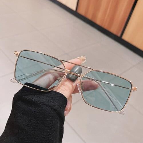 SO&EI Retro Metal Frame Double Bridges Rectangle Sunglasses Women Fashion Green Yellow Square Sun Glasses Shades UV400 Men