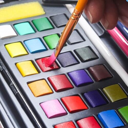 Professional 24 color solid watercolor paint set portable flash watercolor paint painting art paint supplies