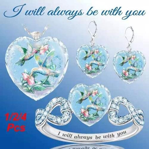 2021 New Arrival Heart Shape Hummingbird Flower Animals Pendant Crystal Necklace Women Charm Jewelry Female Wedding Party Gifts