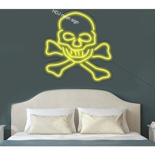 New Skull Head Bar Custom Neon Light Decoration Wall Decoration LED Personality Wall Light Bar Beach Party Art Decoration