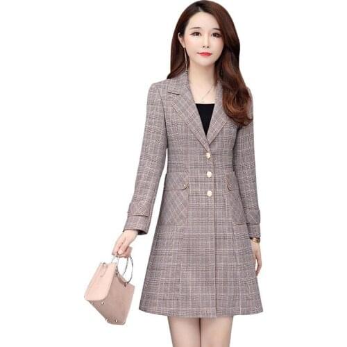 Casual Women Mid-Long trench Coats 2020 New Spring Korean Style Plaid Female Coat Plus Size