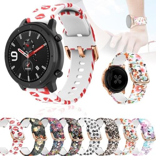 Printing Silicone Watchband for Samsung Galaxy Watch 42mm 3 41mm Bracelet Band Strap 20mm for Huami Amazfit Bip GT 2 42mm GTR 2
