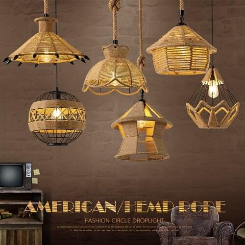 American style retro industrial hemp rope woven chandelier coffee shop hot pot shop personalized restaurant table lamp