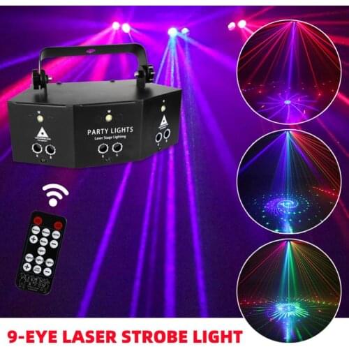 9-eye RGB Stage Strobe Light DMX Control Remote Disco Lamp for Home Stage Disco Bar Party Club KTV Halloween Christmas Party