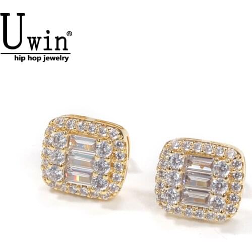Uwin Baguette Earrings 8x10mm Micro Paved Cubic Zircon Earings Fashion Jewelry Gift