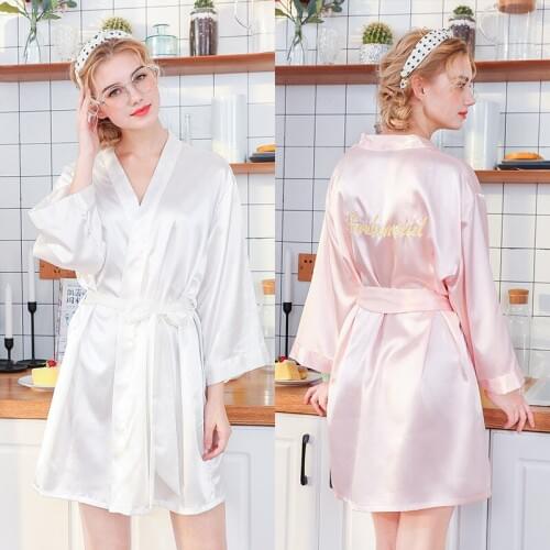 Silk Dressing Gown Ladies' Silk Nightdress Embroidered Cardigan Gown Bridesmaids' Dressing Gown Bathrobe Lounge Negligee пижама
