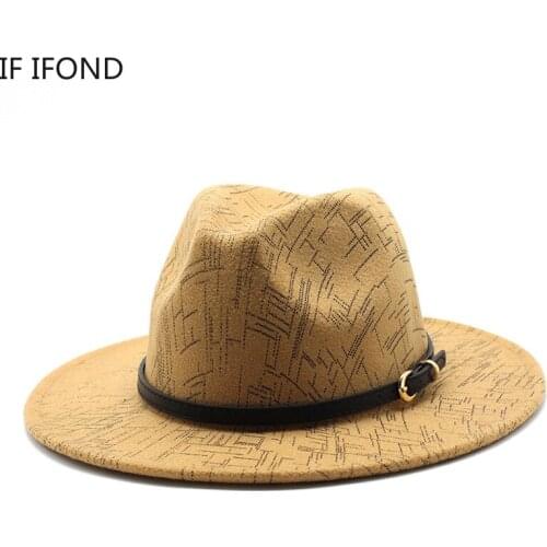Wool Felt Fedora Hats with Thin Belt Buckle Autumn Winter Men Women Jazz Cap Wide Brim Panama Trilby Cap
