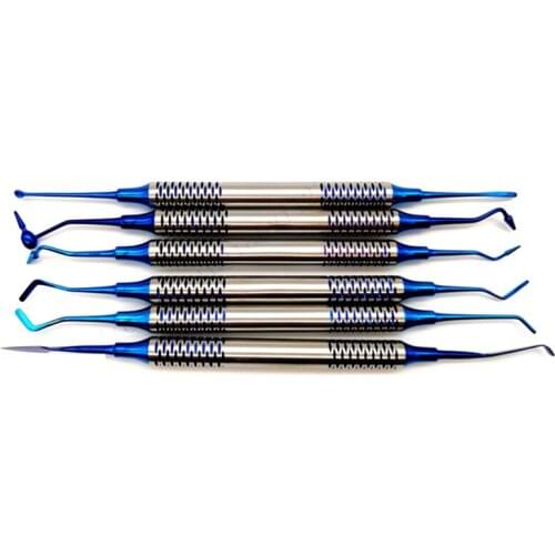 6pcs Dental Composite Resin Filling Spatula Titanium plated Head Resin Filler Set with Metal disinfection box Dental Instrum