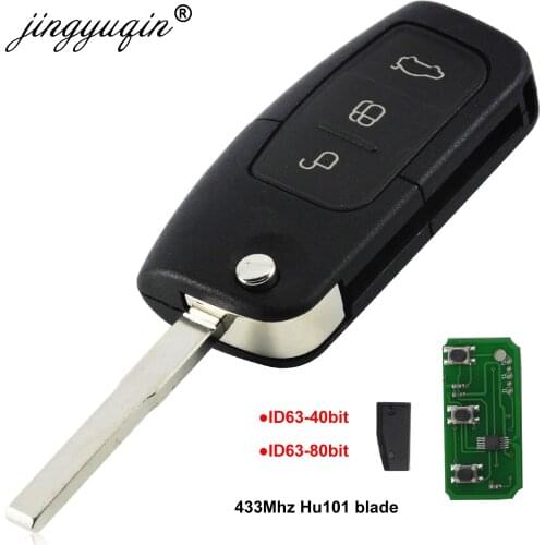 Jingyuqin 433MHz 4D63 4D60 3 Buttons Flip Folding Remote Control Key for Ford Fusion Focus Mondeo Fiesta Galaxy Fob HU101 Blade