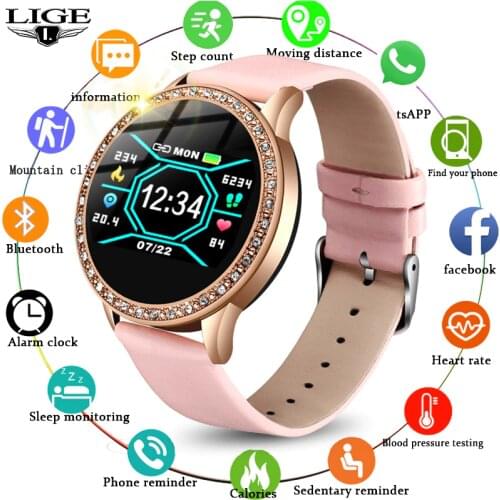 LIGE 2020 New Smart Watch Women Blood Pressure Heart Rate Monitoring Information Reminds Fitness Sport Smartwatch Ladies Fashion