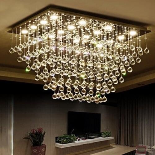Modern LED Clear k9 Crystal Chandelier Livingroom Hanging Lamp Rectangle Design Bedroom Hall Chandelier Lighting Fixture Lamps