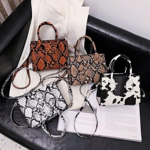 Women Handbag Fashion Animal Snake Cow Printed Crossbody Handbag Totes Female Casual PU Leather Portable Handle Shoulder Purse