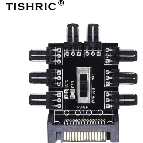 TISHRIC Chassis Hub Fan 1 To 8 Road SATA Fan Hub With Controller 12V Power With Extension Cable Adapter LED Indicator PC Hub